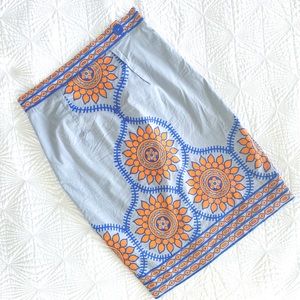 Anthropologie Plenty Orange & Blue Pencil Skirt